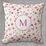 Almofada Monograma Padrão Botânico Floral Rosa<br><div class="desc">Padrão floral botânico moderno. Bonito pintura floral cor-de-rosa e solta sobre fundo branco. Arte original de Nic Squirrell. Mude o monograma inicial para personalizar.</div>
