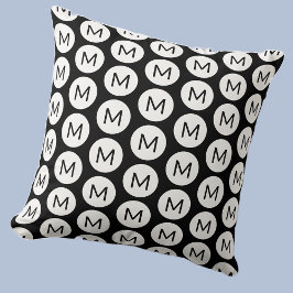 Almofada Monograma Padrão inicial de mancha preto personali