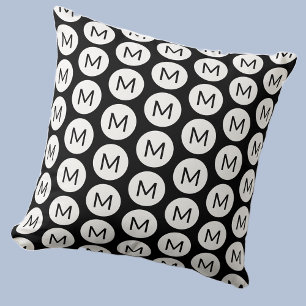 Almofada Monograma Padrão inicial de mancha preto personali