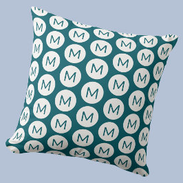 Almofada Monograma Padrão inicial de mancha Teal personaliz