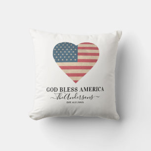 Almofada Monograma Patriótico EUA Bandeira Americana Heart