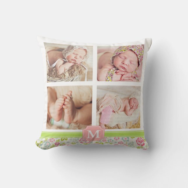 Almofada Monograma personalizado Chevron floral do (Frente)