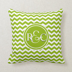 Almofada Monograma personalizado Chevron verde-maçã das