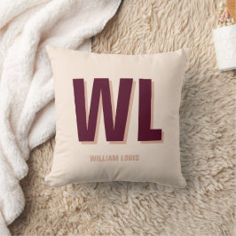 Almofada Monograma personalizado, cor-de-rosa, minimalista