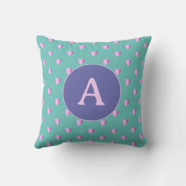 Almofada Monograma Personalizado Corações Lilac Teal