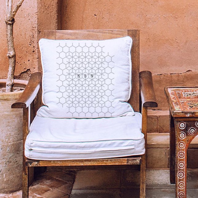 Almofada Monograma Personalizado de Abstrato Branca e Cinza (Criador carregado)