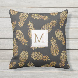 Almofada Monograma Personalizado de Ananás Dourado Tropical