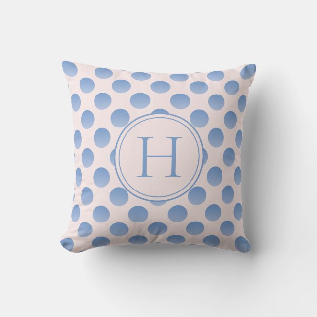 Almofada Monograma Personalizado de Bolinhas Azul Pastel (Frente)