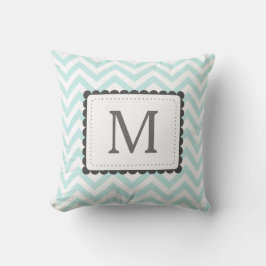 Almofada Monograma Personalizado De Chevron Azul E Branco