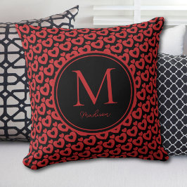 Almofada Monograma Personalizado de Corações Vermelhos e Pr