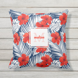 Almofada Monograma Personalizado de Flor de Hibiscus Tropic
