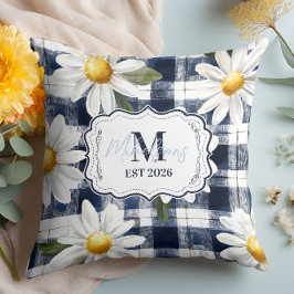 Almofada Monograma Personalizado de Gingham Azul com Margar