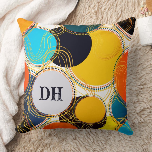 Almofada Monograma Personalizado de Pontos de Abstrato Retr (Cobertor)