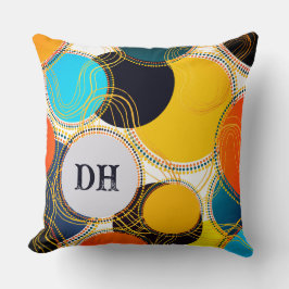 Almofada Monograma Personalizado de Pontos de Abstrato Retr