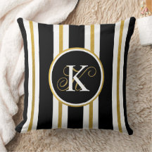 Monograma Personalizado de Stripes Negras e Dourad