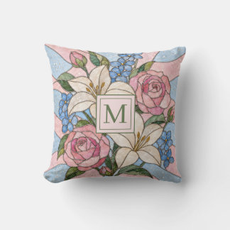 Almofada Monograma Personalizado de Vidro Colorido Floral