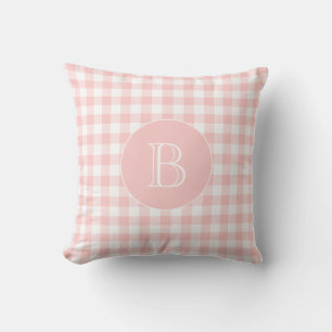 Almofada Monograma Personalizado do Padrão Gingham Cor-de-R