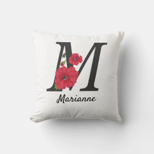 Almofada Monograma personalizado, editável M texto, flor v