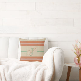Almofada Monograma Personalizado em Listra de Coral e Sage 