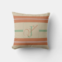 Almofada Monograma Personalizado em Listra de Coral e Sage 