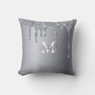 Almofada Monograma Personalizado Glitter Silver Glam