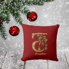 Almofada Monograma personalizado J Natal Vermelho Dourado