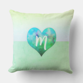 Almofada Monograma Personalizado Moderno Azul Verde Grunge 
