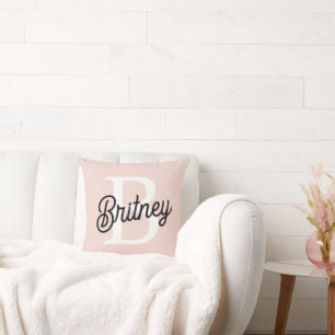 Almofada Monograma Personalizado Moderno e Nome Pastel Rosa