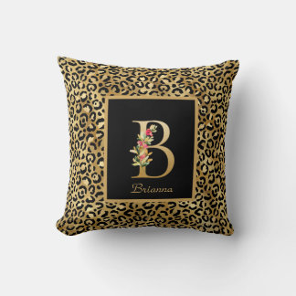 Almofada Monograma Personalizado Moderno Leopardo Inicial B