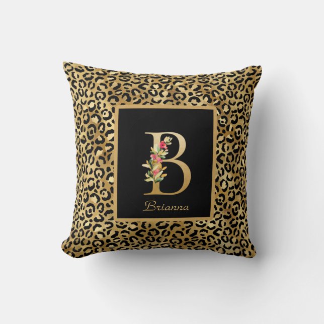 Almofada Monograma Personalizado Moderno Leopardo Inicial B (Frente)