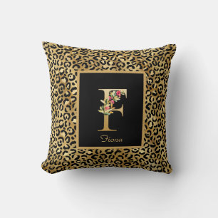 Almofada Monograma Personalizado Moderno Leopardo Inicial F