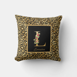 Almofada Monograma Personalizado Moderno Leopardo Inicial L
