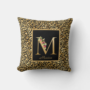 Almofada Monograma Personalizado Moderno Leopardo Inicial M