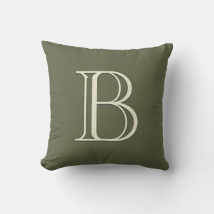 Almofada Monograma Personalizado Musgo Verde e Branco Creme