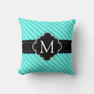 Almofada Monograma Personalizado Preto com Faixa Azul Aqua