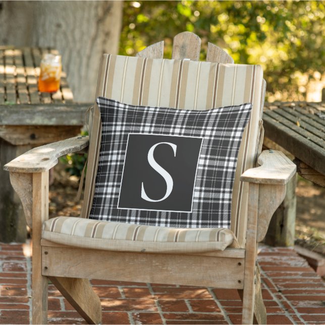 Almofada Monograma Personalizado Preto e Branco Xadrez Buff (Cadeira)