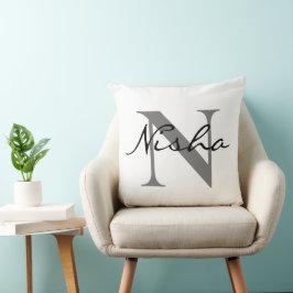 Almofada Monograma Personalizado Preto e Cinza com Nome da