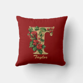 Almofada Monograma Personalizado T Ornamentado Vermelho Dou