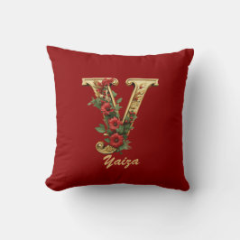 Almofada Monograma Personalizado Y Ornamentado Vermelho Dou
