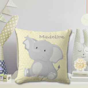 Almofada Monograma - Polka-Dot - Elefante-Bebê-Linho
