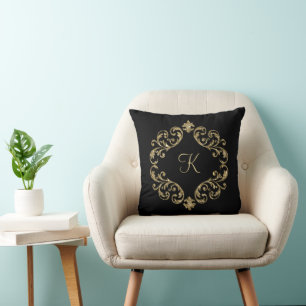 Almofada Monograma Preto Dourado Brilho Tendência Chic Eleg