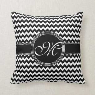 Almofada Monograma preto e branco chique elegante de