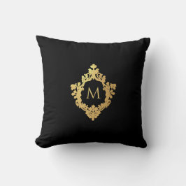 Almofada Monograma Preto Faux Dourado Brasão Elegante Vinta