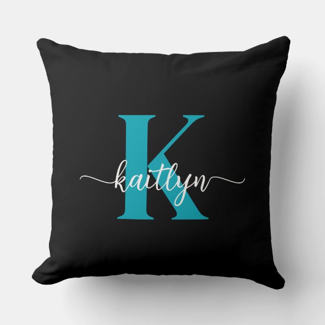 Almofada Monograma Preto Teal (Frente)
