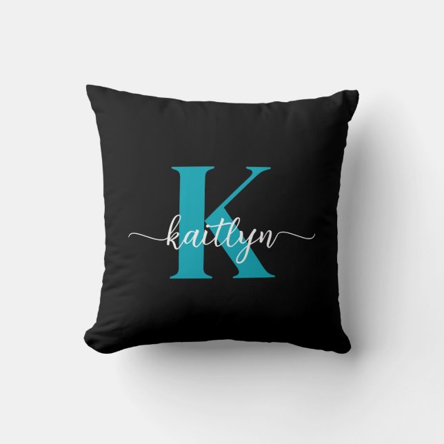 Almofada Monograma Preto Teal (Frente)
