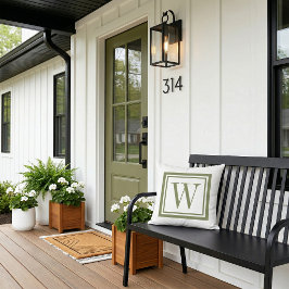 Almofada Monograma Quadrado Clássico em Verde Oliva e Branc