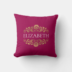 Almofada Monograma quente rosa elegante Dourado