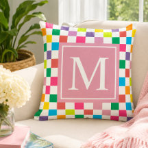 Monograma Rosa Bege Xadrez Arco-Íris Personalizado