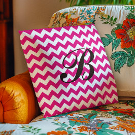 Almofada Monograma Rosa Quente e Chevron Branco