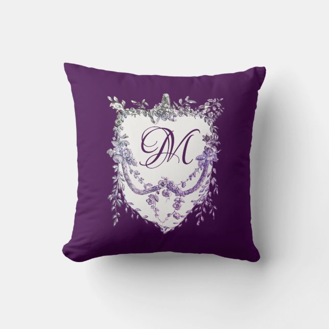 Almofada Monograma roxo Vintage Chinoiserie (Frente)